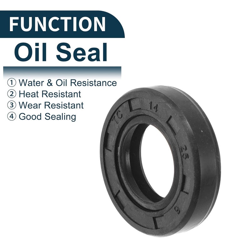 TUCKBOLD Universal Oil Seal TC Double Lip W Steel Spring Seal Ring Rotary Shaft Seal 14x25x6mm High Pressure NBR Rubber Black 5 Pcs - Image 3